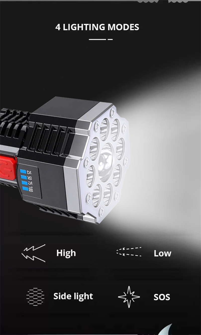 9 LED COB flashlight outdoor long range spotlight