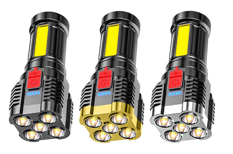 5 Heads Led portable flashlight side COB torch