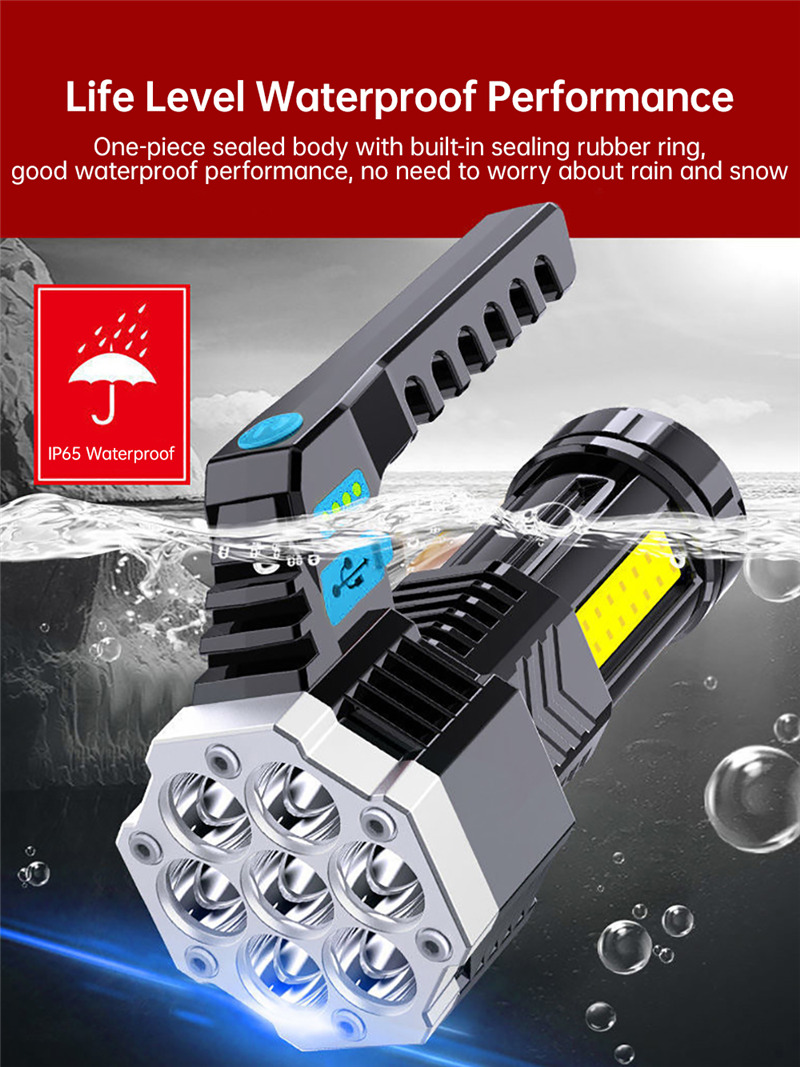 outdoor handheld LED flashlight portable rechargeable COB torch