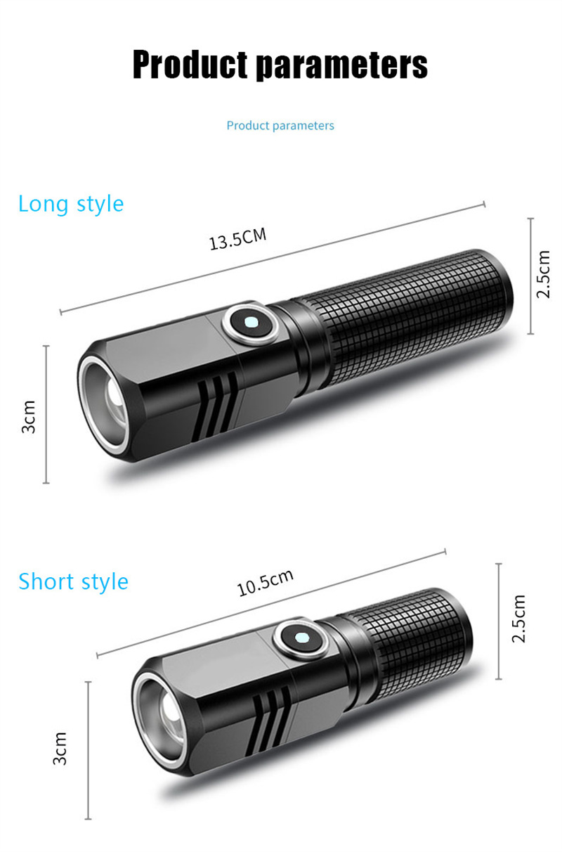 zoomable V6 mini LED torch rechargeable aluminum alloy flashlight