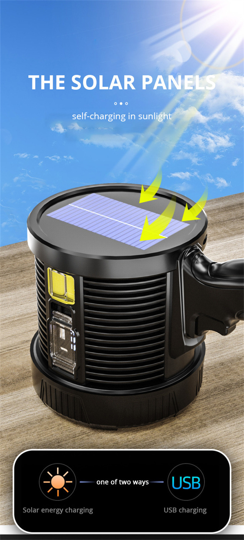 outdoor solar spotlights rechargeable handheld flashlight