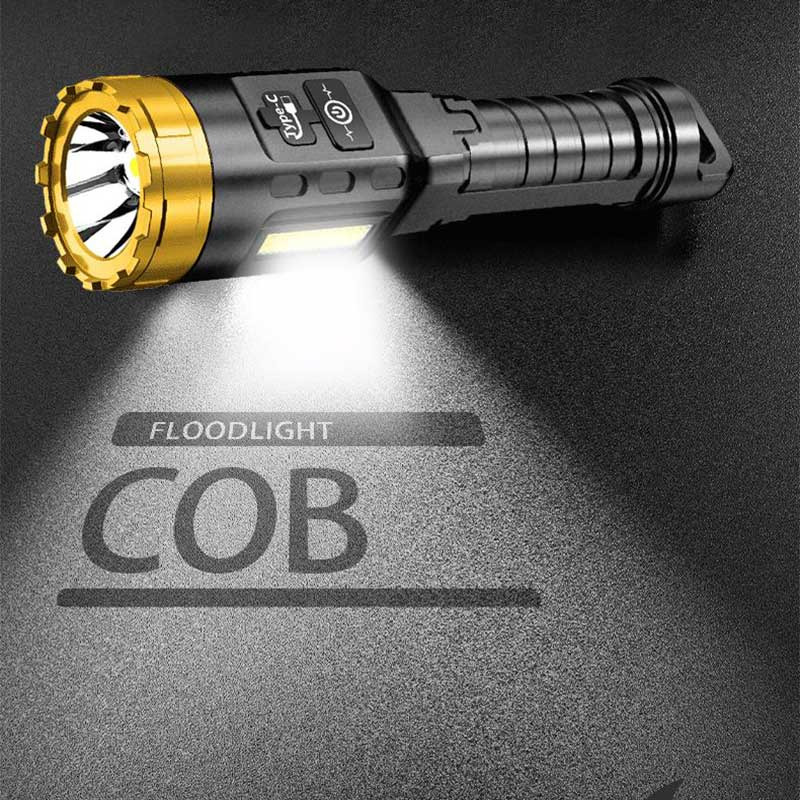 LED long range torch rechargeable flashlight with side COB light