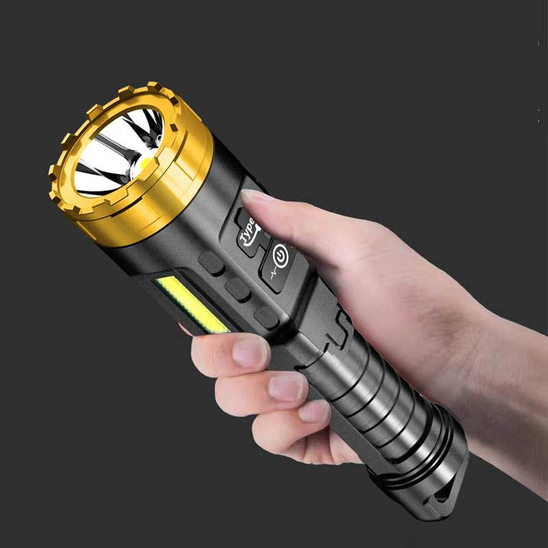 LED long range torch rechargeable flashlight with side COB light