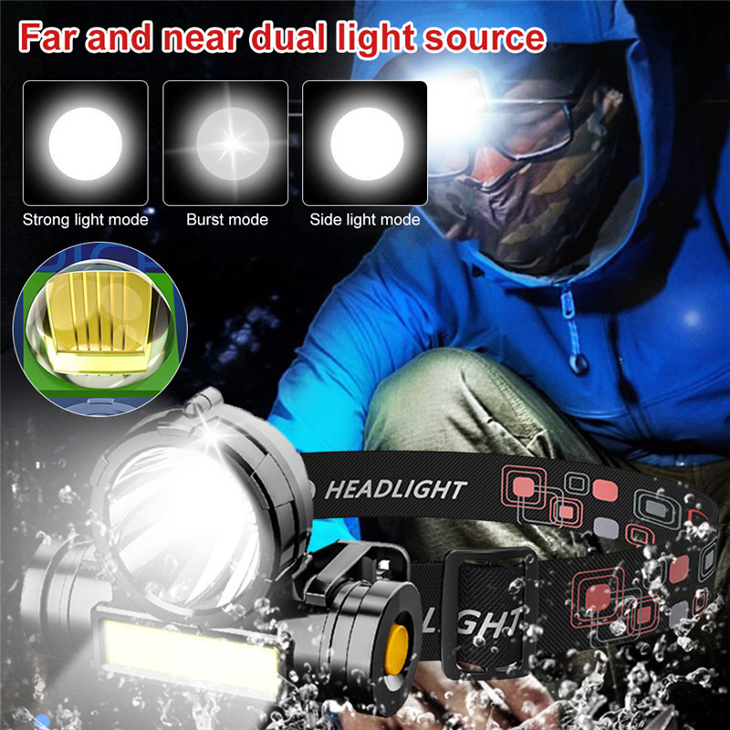 super bright headlight cob rechargeable head mounted flashlight