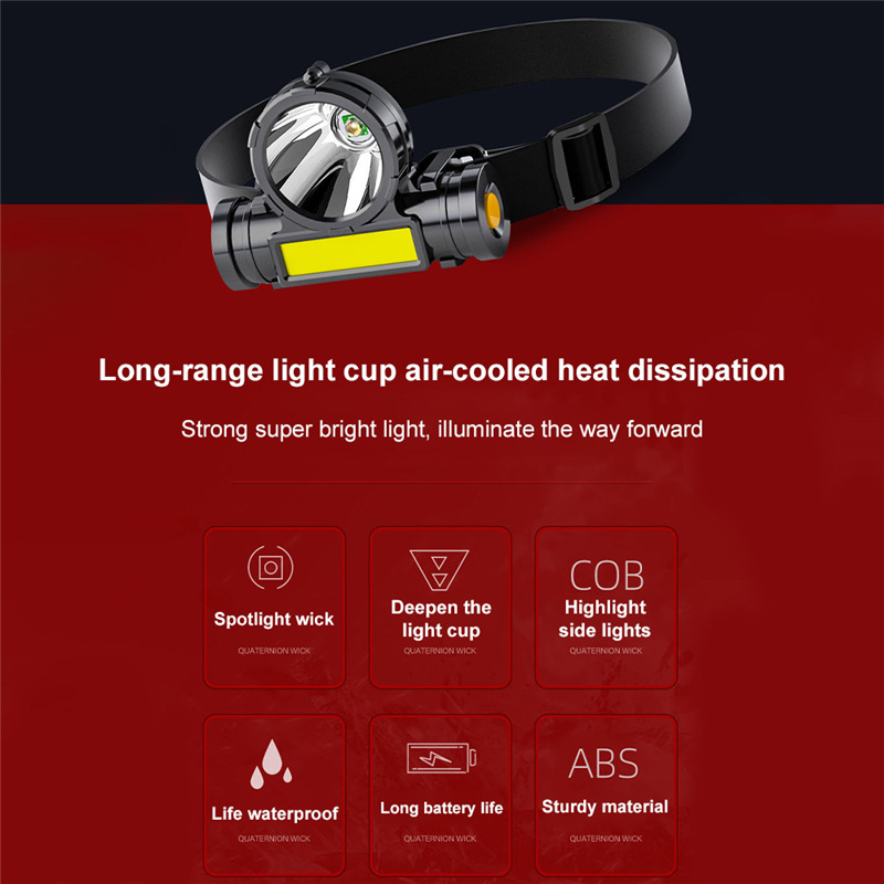 super bright headlight cob rechargeable head mounted flashlight