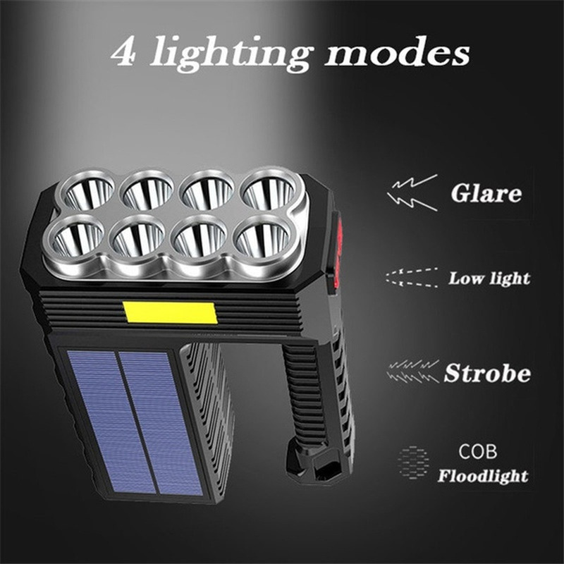 solar 8 LED flashlight outdoor USB rechargeable torch