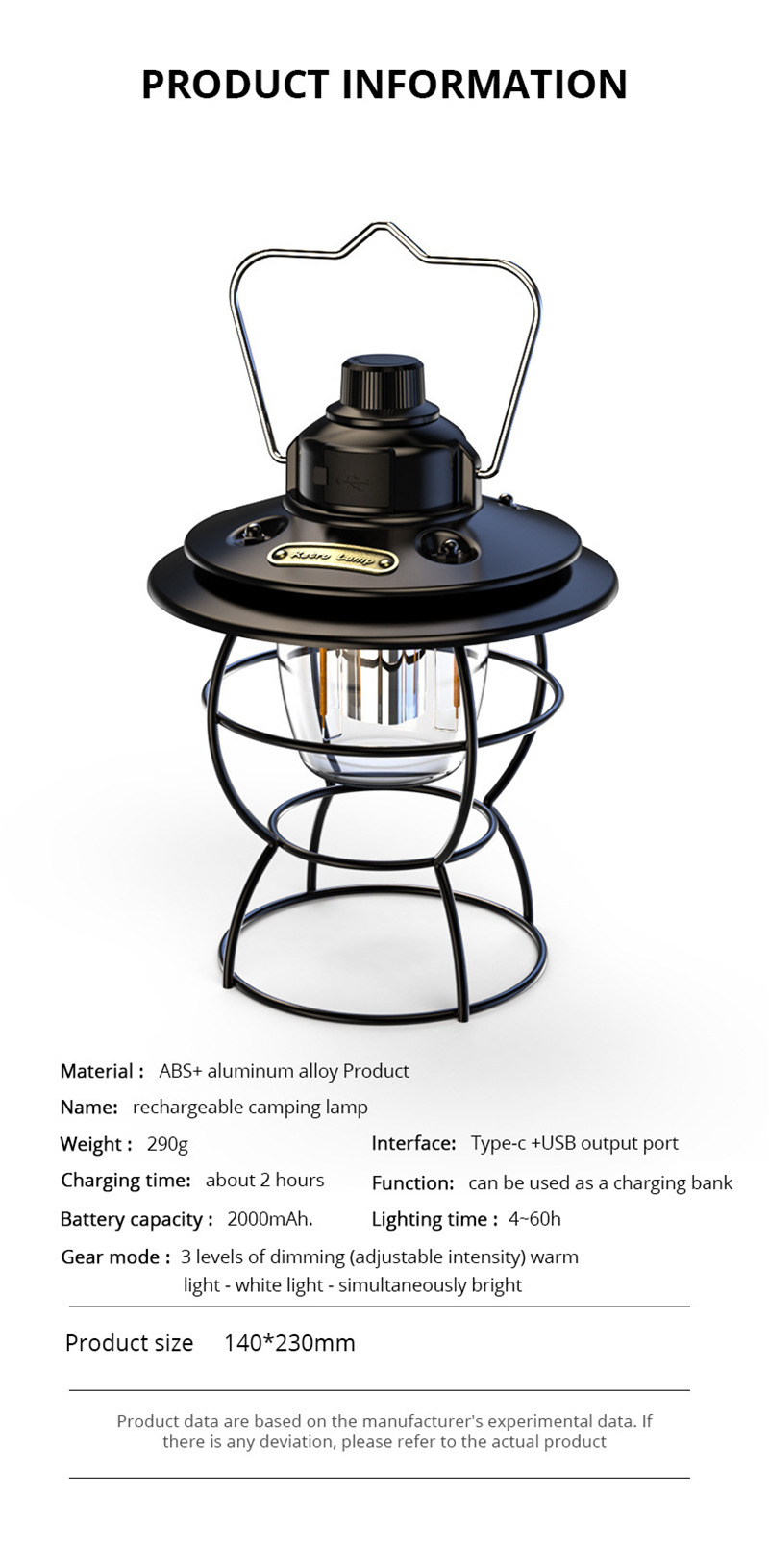 outdoor retro metal LED camping lamp tent lantern