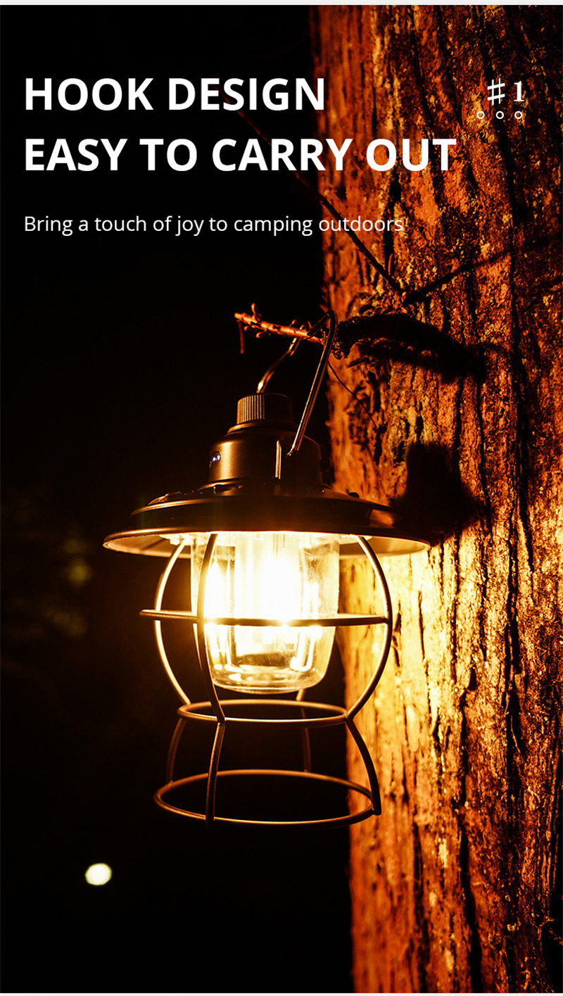 outdoor retro metal LED camping lamp tent lantern