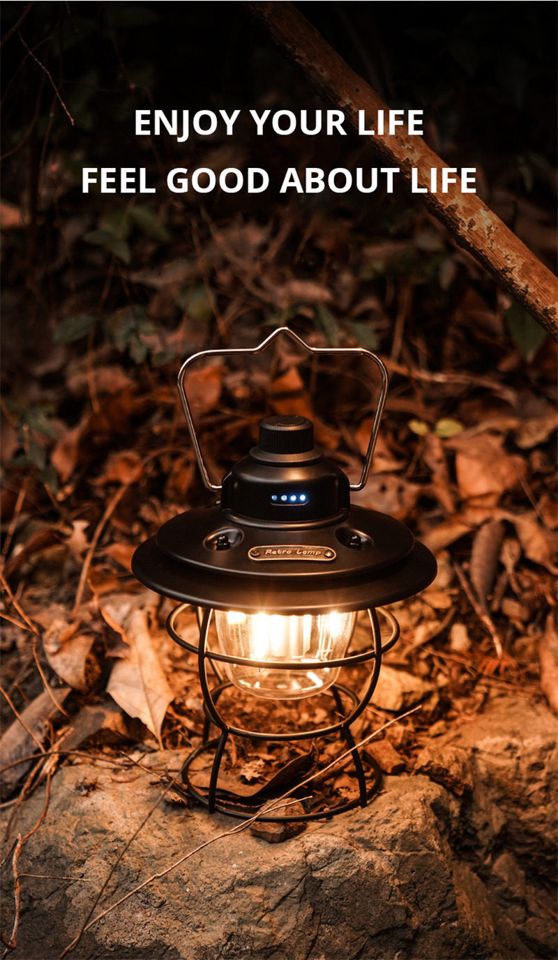 outdoor retro metal LED camping lamp tent lantern
