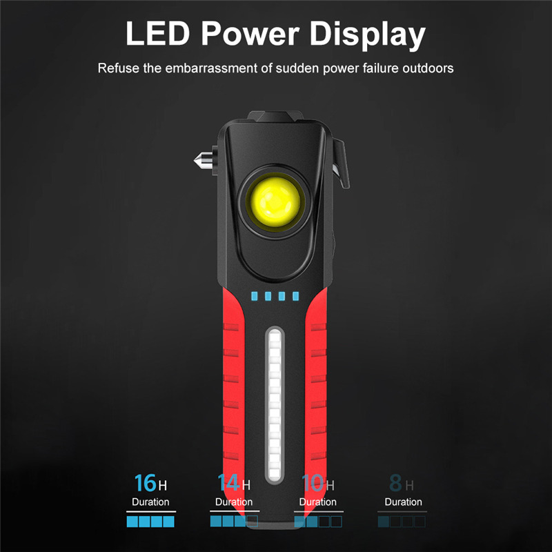 super bright LED flashlight safety hammer COB side light torch super bright LED flashlight safety hammer COB side light torch