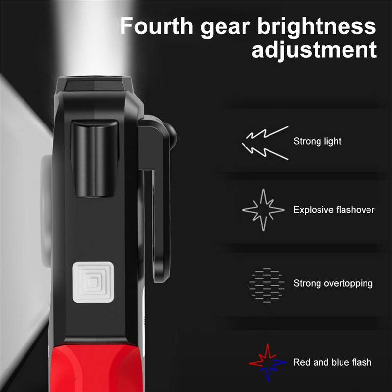 super bright LED flashlight safety hammer COB side light torch