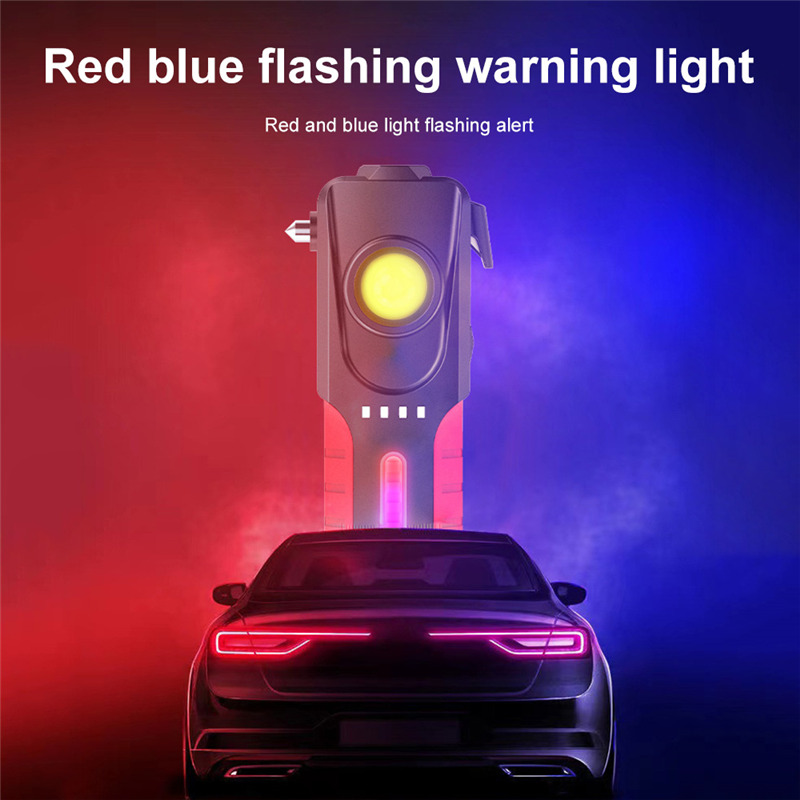 super bright LED flashlight safety hammer COB side light torch