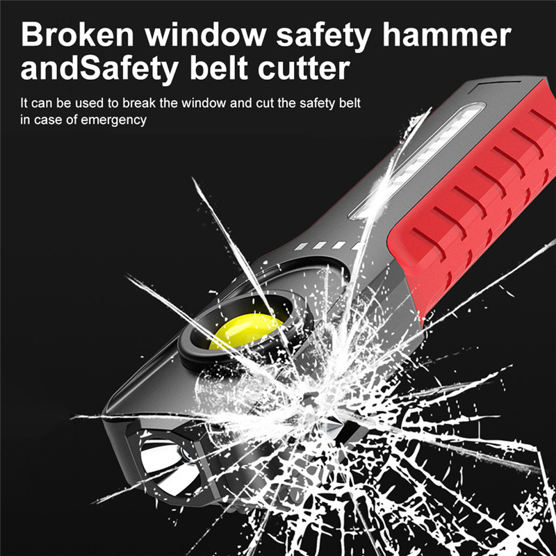 super bright LED flashlight safety hammer COB side light torch super bright LED flashlight safety hammer COB side light torch