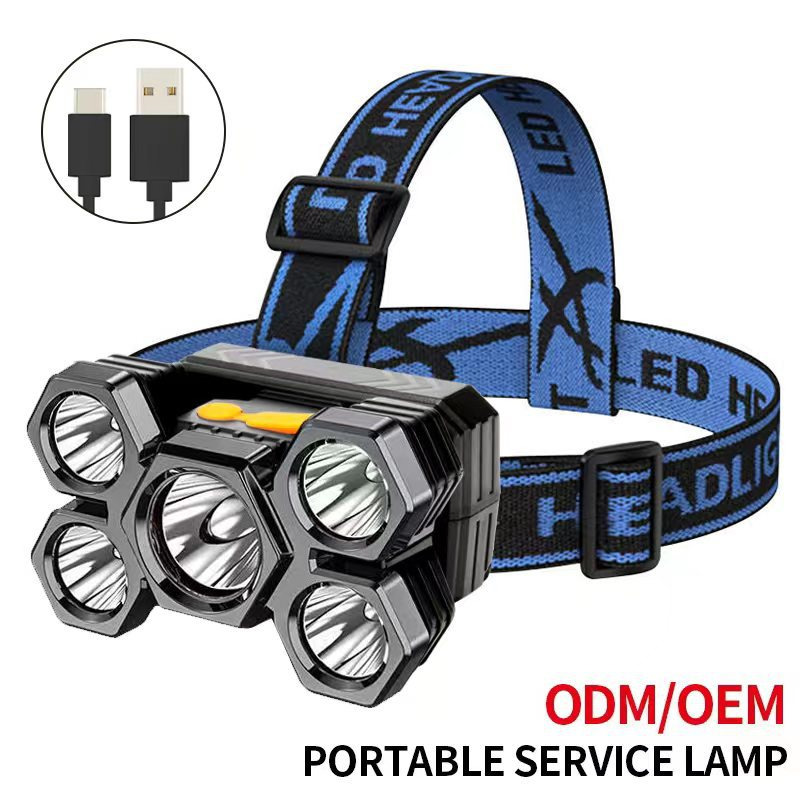 powerful 5LED headlamp outdoor rechargeable headlight