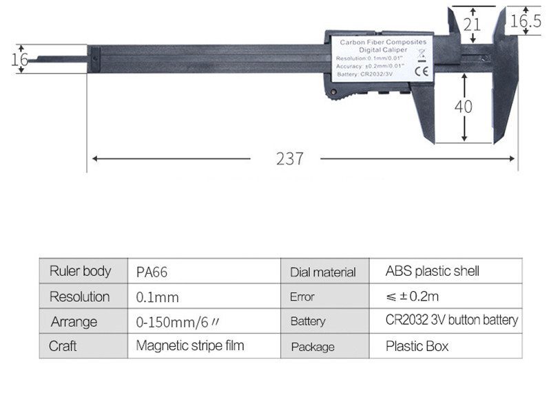 0-150mm plastic digital vernier caliper
