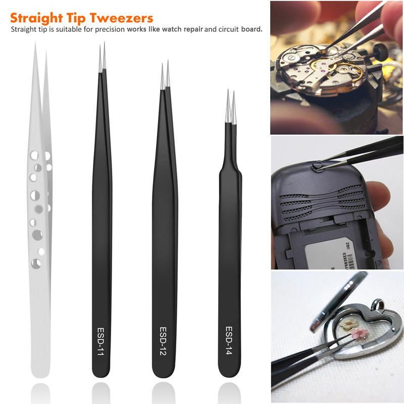 9 in 1 precision tweezers set anti-static stainless steel tweezer