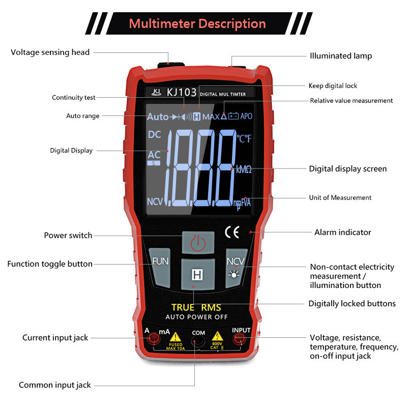 handskit ki103 digital multimeter LCD display AC DC meter