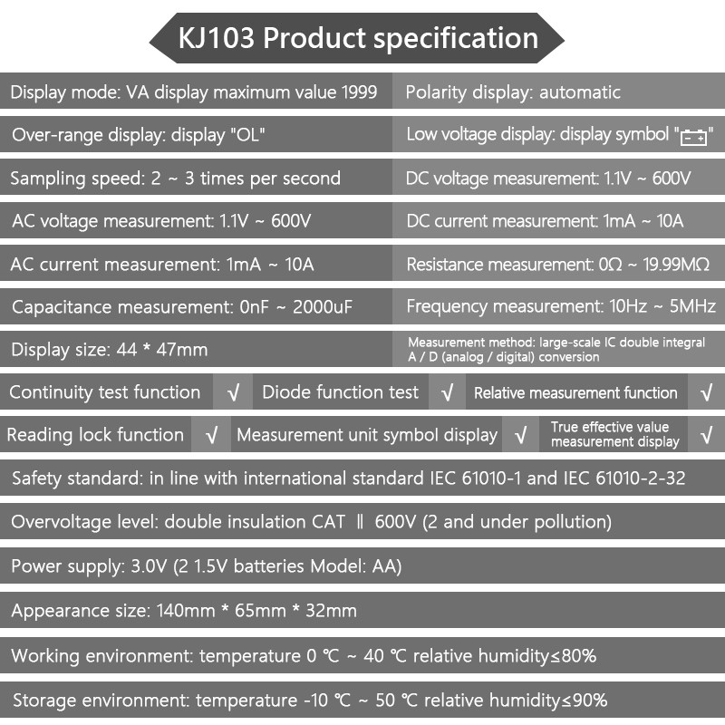 handskit ki103 digital multimeter LCD display AC DC meter