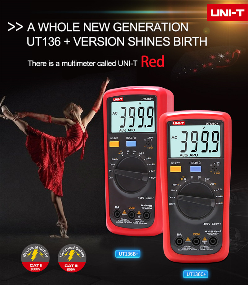 UNI-T UT136B+/UT136C+ auto range digital multimeter palm tool