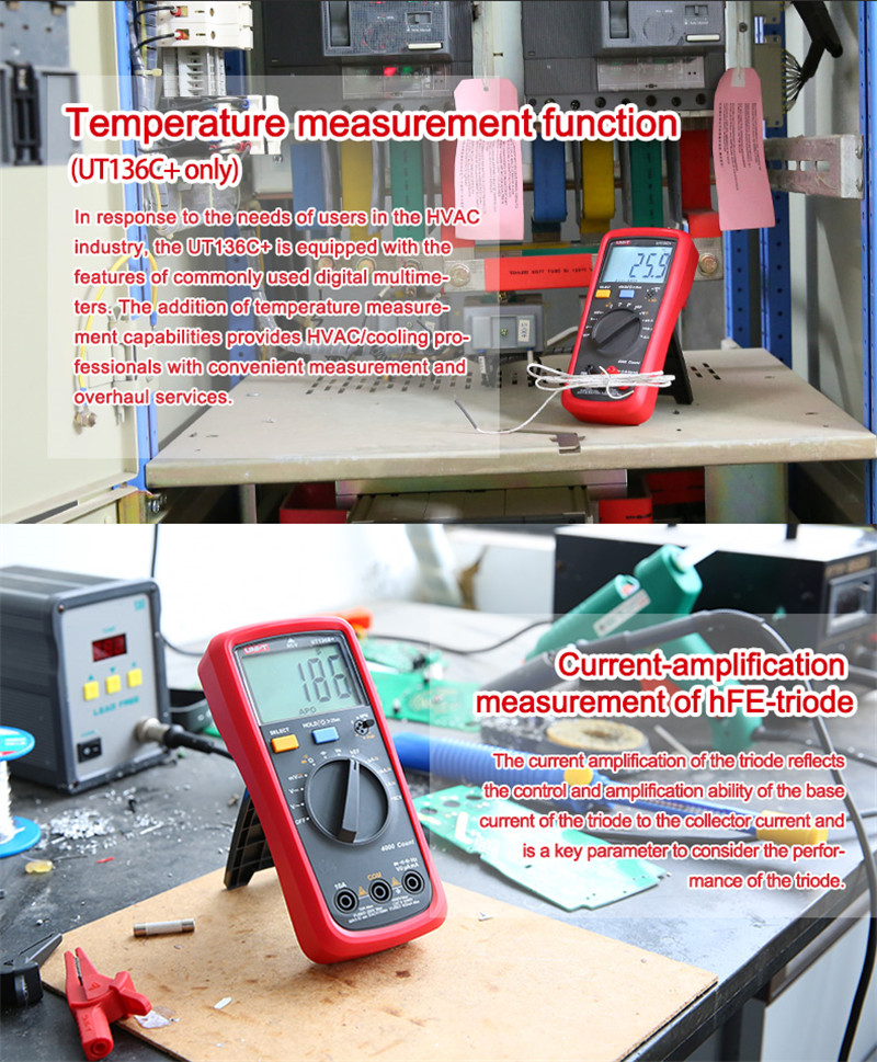 UNI-T UT136B+/UT136C+ auto range digital multimeter palm tool