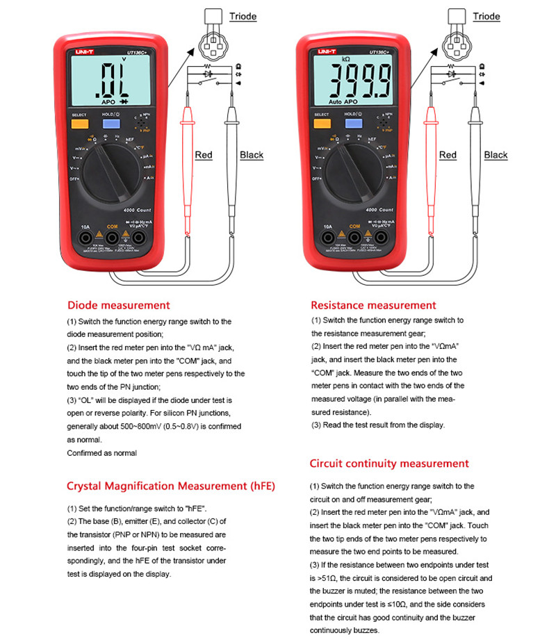 UNI-T UT136B+/UT136C+ auto range digital multimeter palm tool