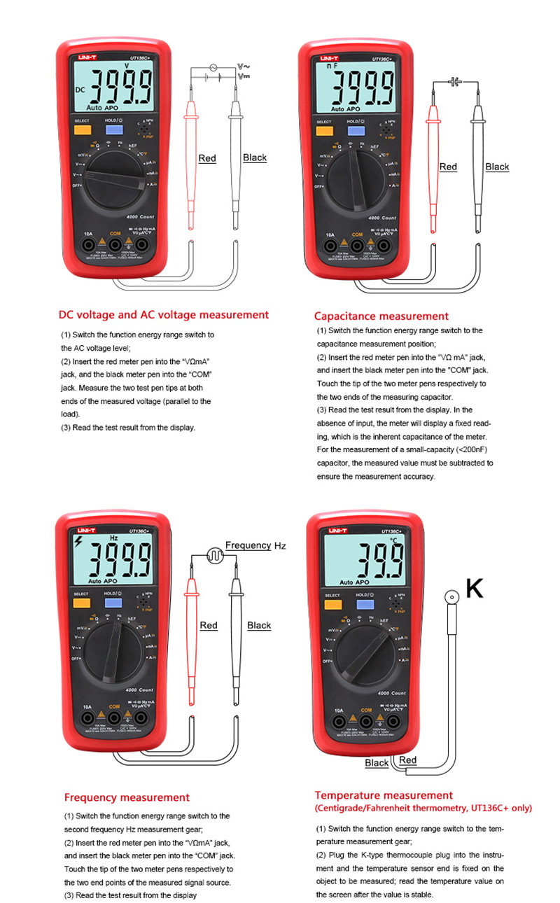 UNI-T UT136B+/UT136C+ auto range digital multimeter palm tool