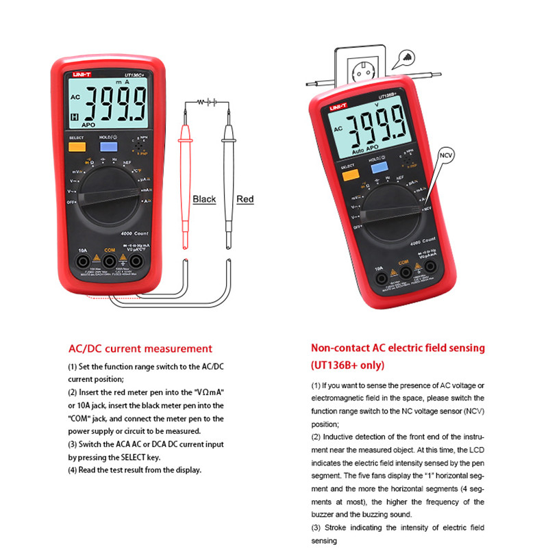 UNI-T UT136B+/UT136C+ auto range digital multimeter palm tool