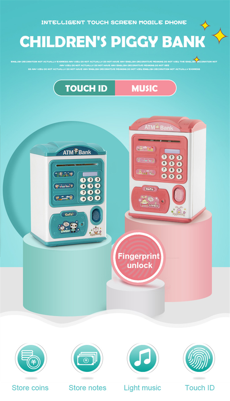 fingerprint electronic deposit piggy bank kids save money box