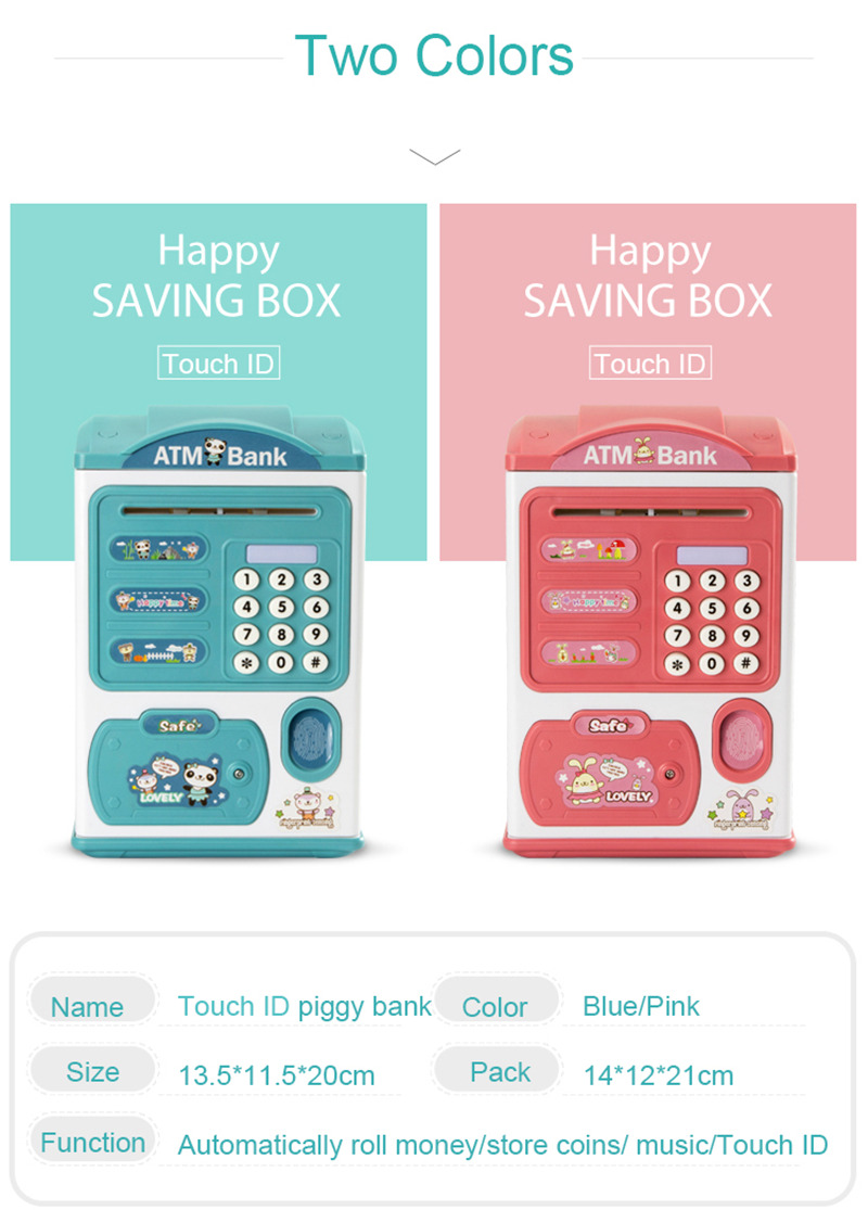 fingerprint electronic deposit piggy bank kids save money box