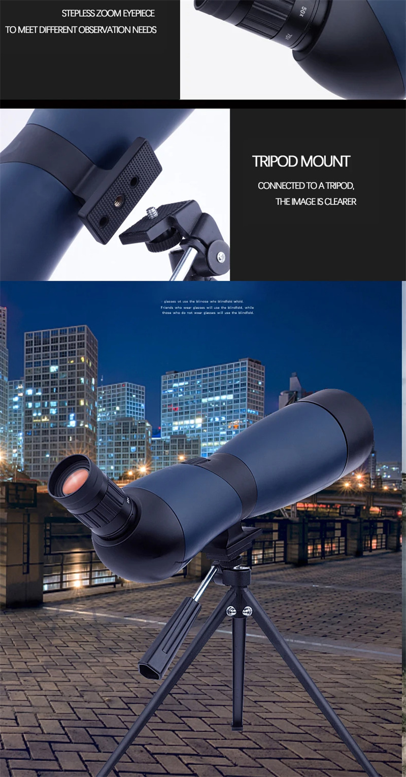 25-75x60 HD spotting scope zoom monocular BAK4 telescopes 