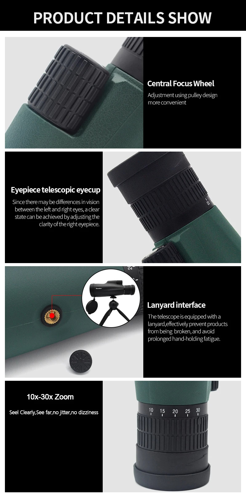 10-30x50 Zoom HD outdoor monocular telescope 