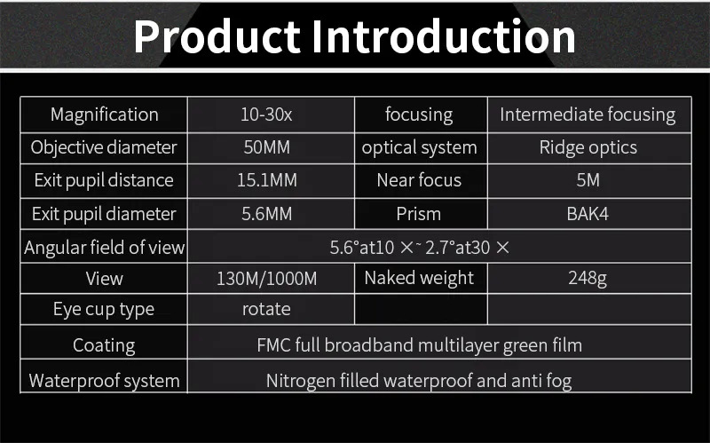 10-30x50 Zoom HD outdoor monocular telescope 
