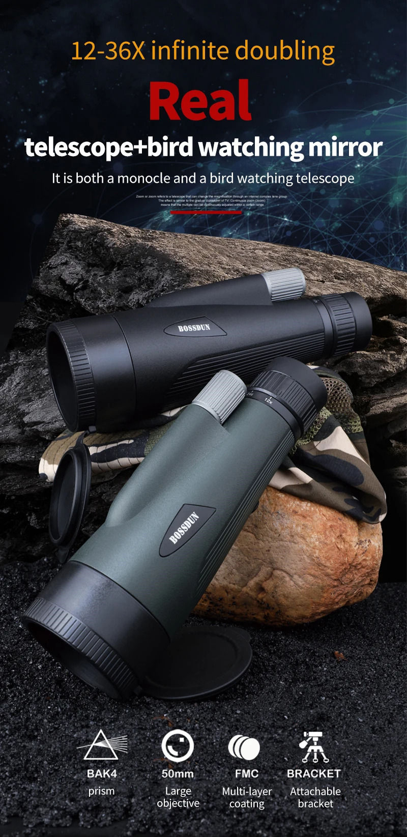 12-36X60 monocular telescope long range zoom