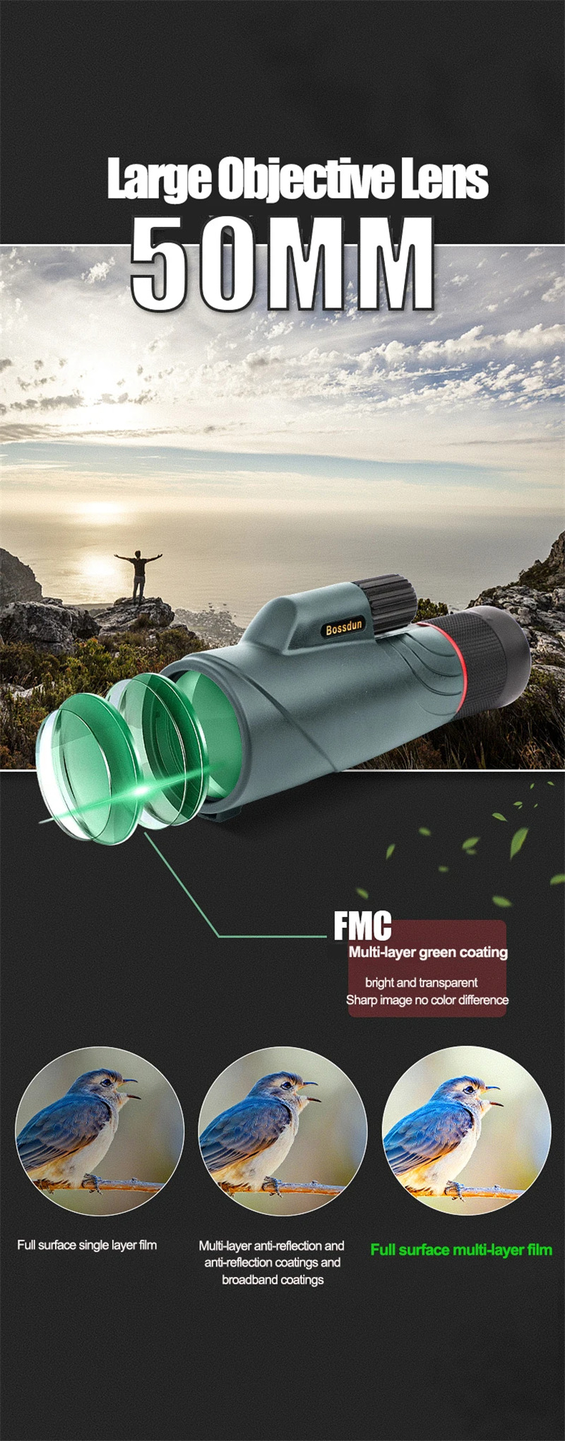 10-20×50 HD monocular long range telescopes