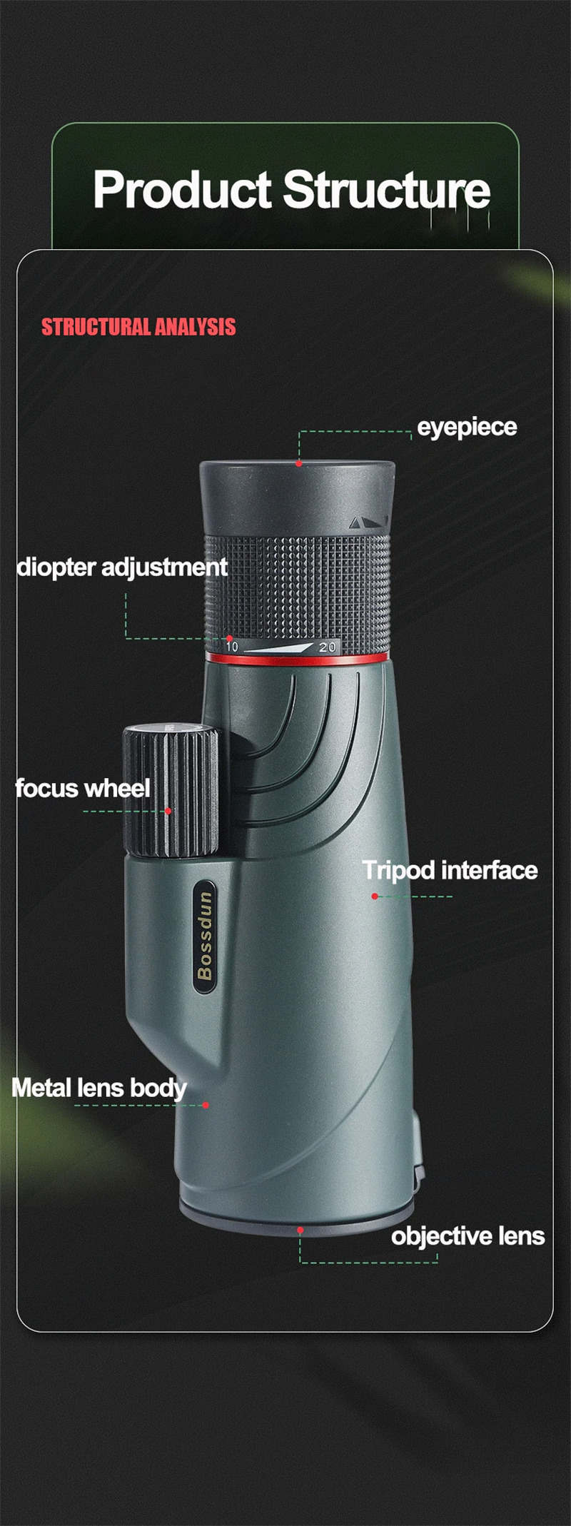 10-20×50 HD monocular long range telescopes