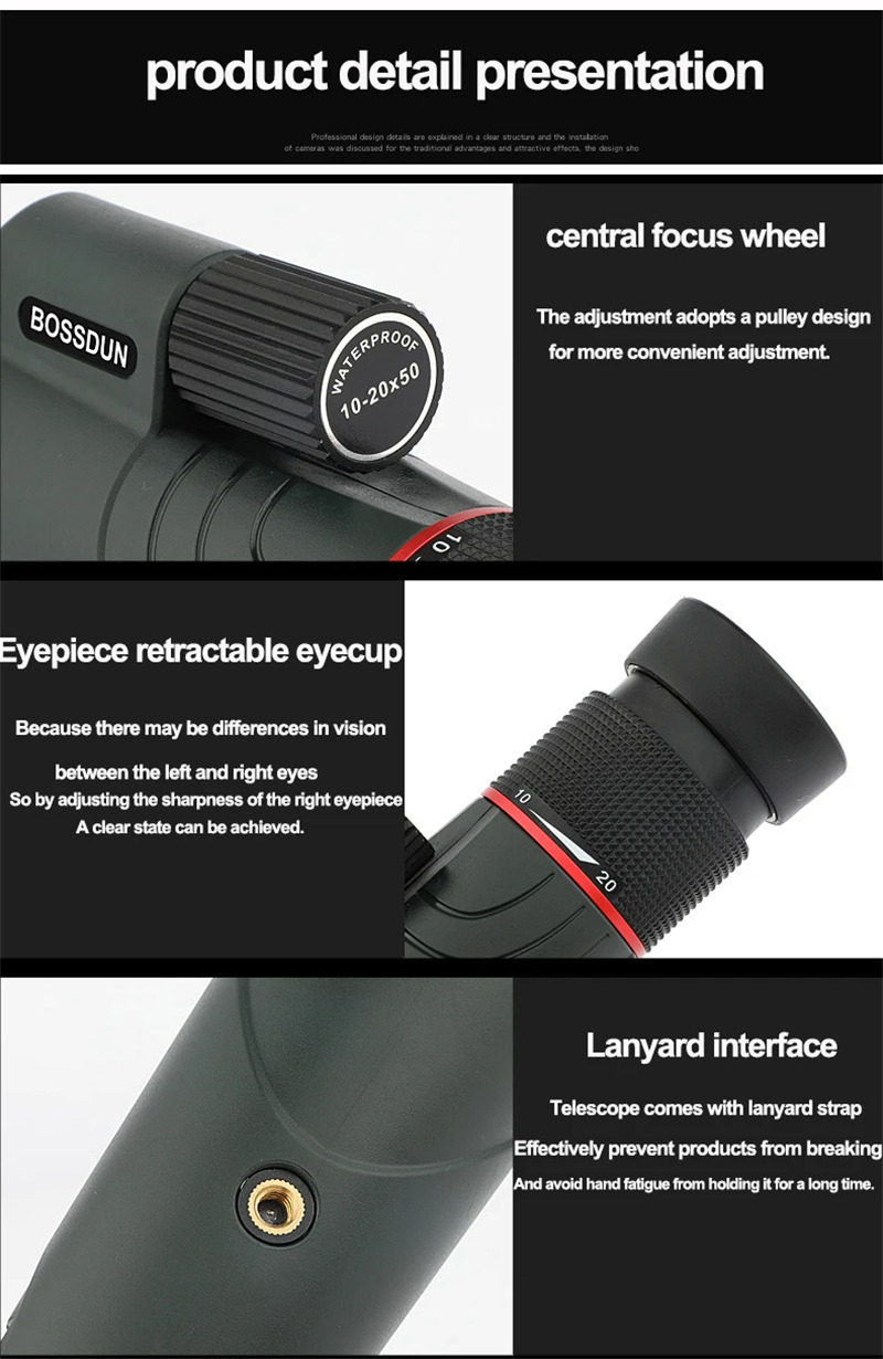 10-20×50 HD monocular long range telescopes