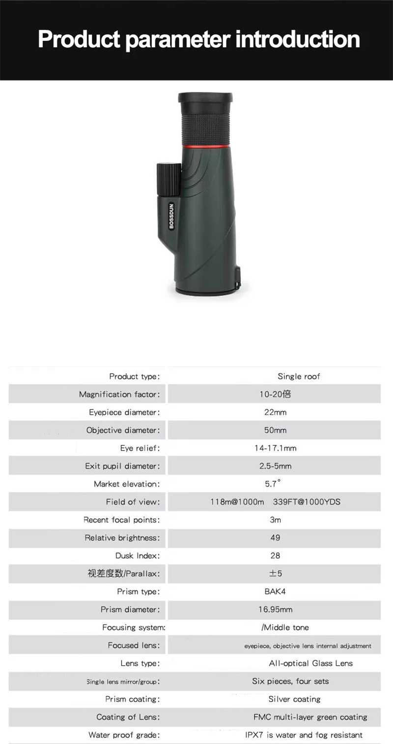 10-20×50 HD monocular long range telescopes