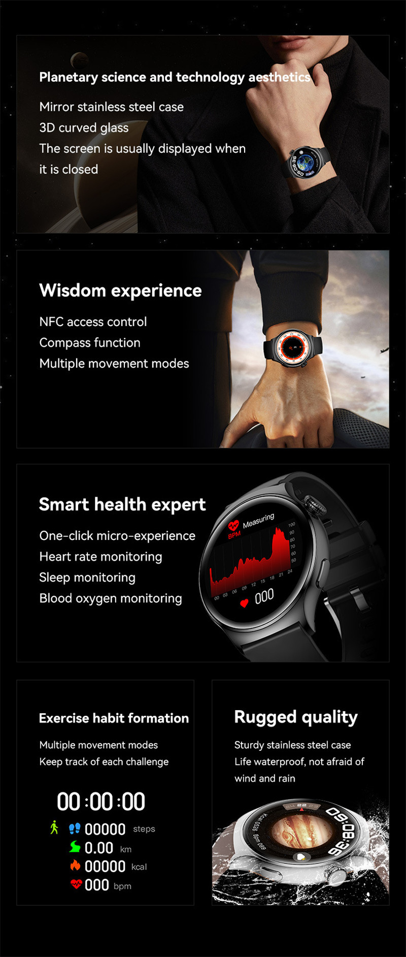 men metal smart watch fitness tracker waterproof sport