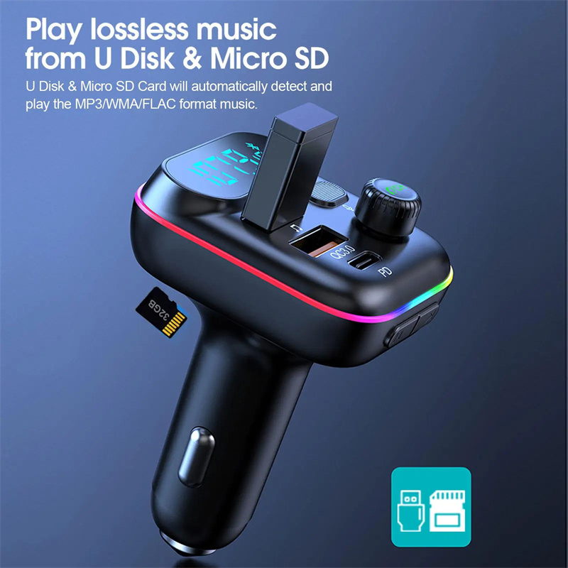 wireless fm radio transmitter MP3 player fast charging adapter for car