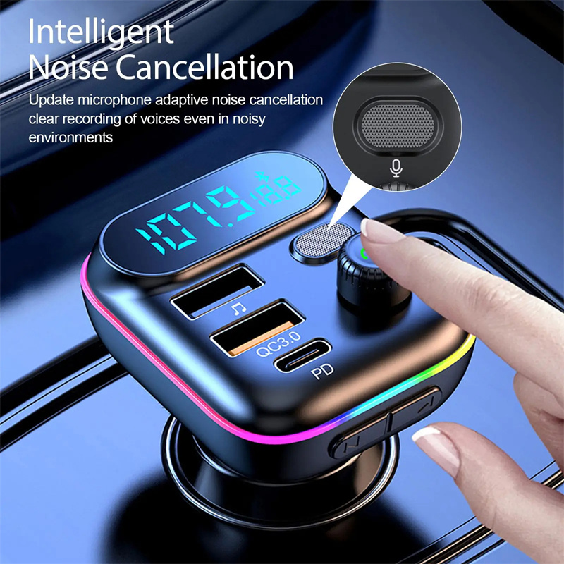 wireless fm radio transmitter MP3 player fast charging adapter for car