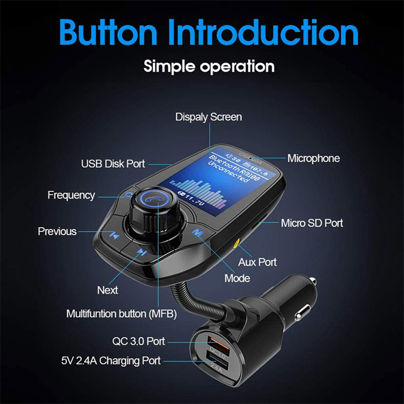 T26D car phone charger bluetooth music player FM radio