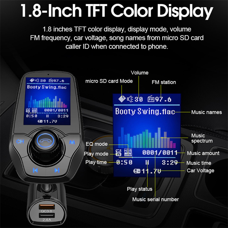 T26D car phone charger bluetooth music player FM radio