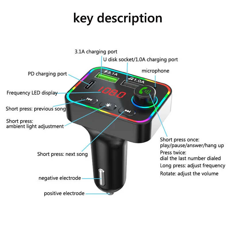 F4 car FM transmitter adapter MP3 player PD phone charger