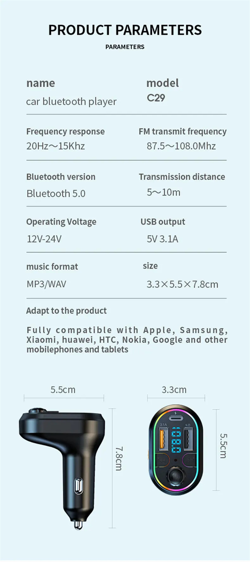 C29 car MP3 player 5W PD fast charge FM transmitter FM transmitter