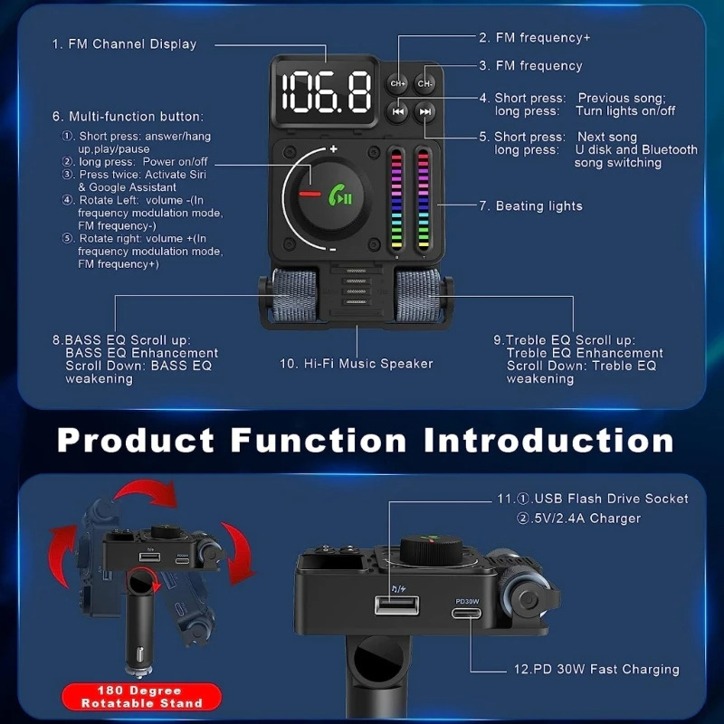 J91 car mp3 player bluetooth fm transmitter phone fast charge