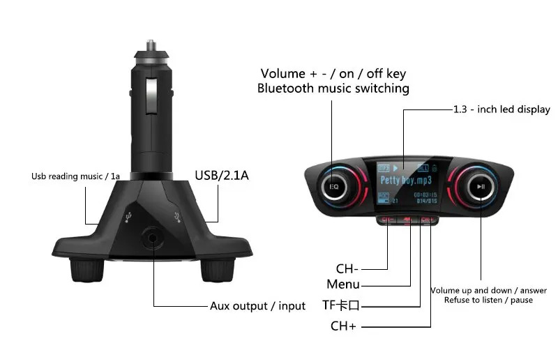 BC09 car fm transmitter bluetooth mp3 player dual usb charger