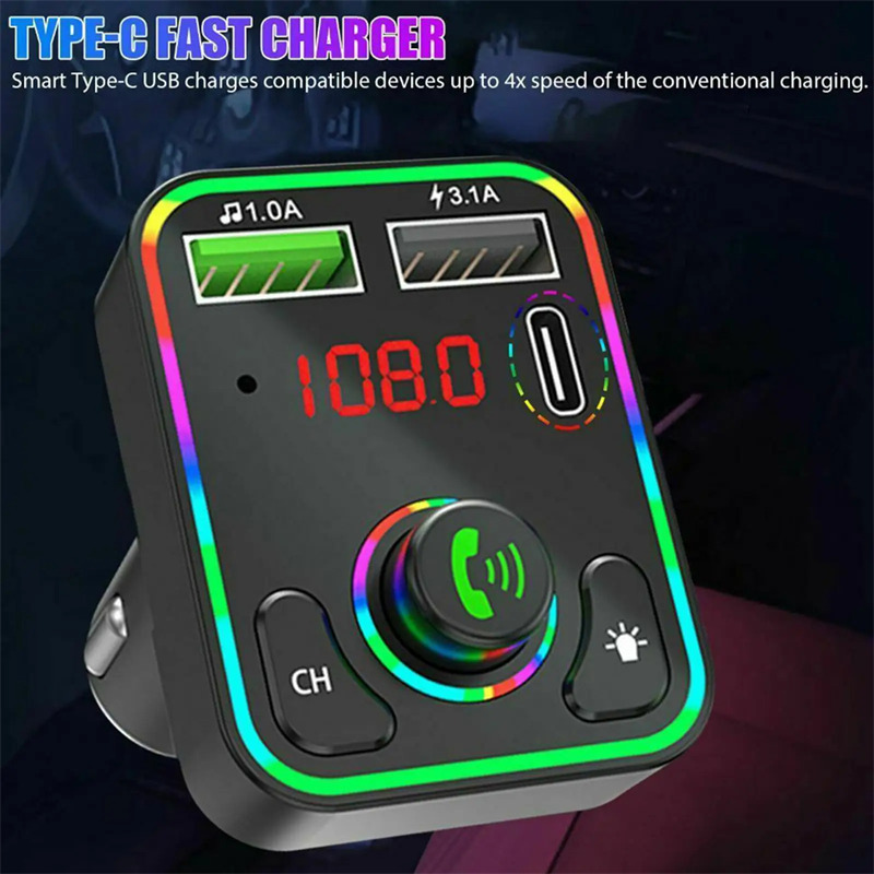 F3 car fm transmitter bluetooth mp3 player pd fast charger