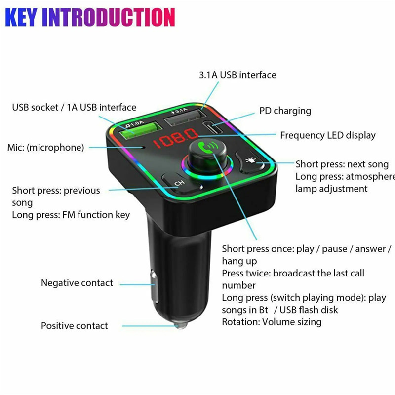 F3 car fm transmitter bluetooth mp3 player pd fast charger