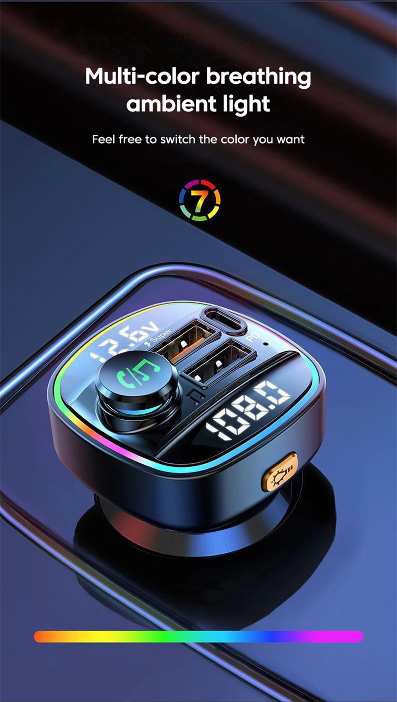 C22 car FM transmitter bluetooth mp3 player pd fast charger