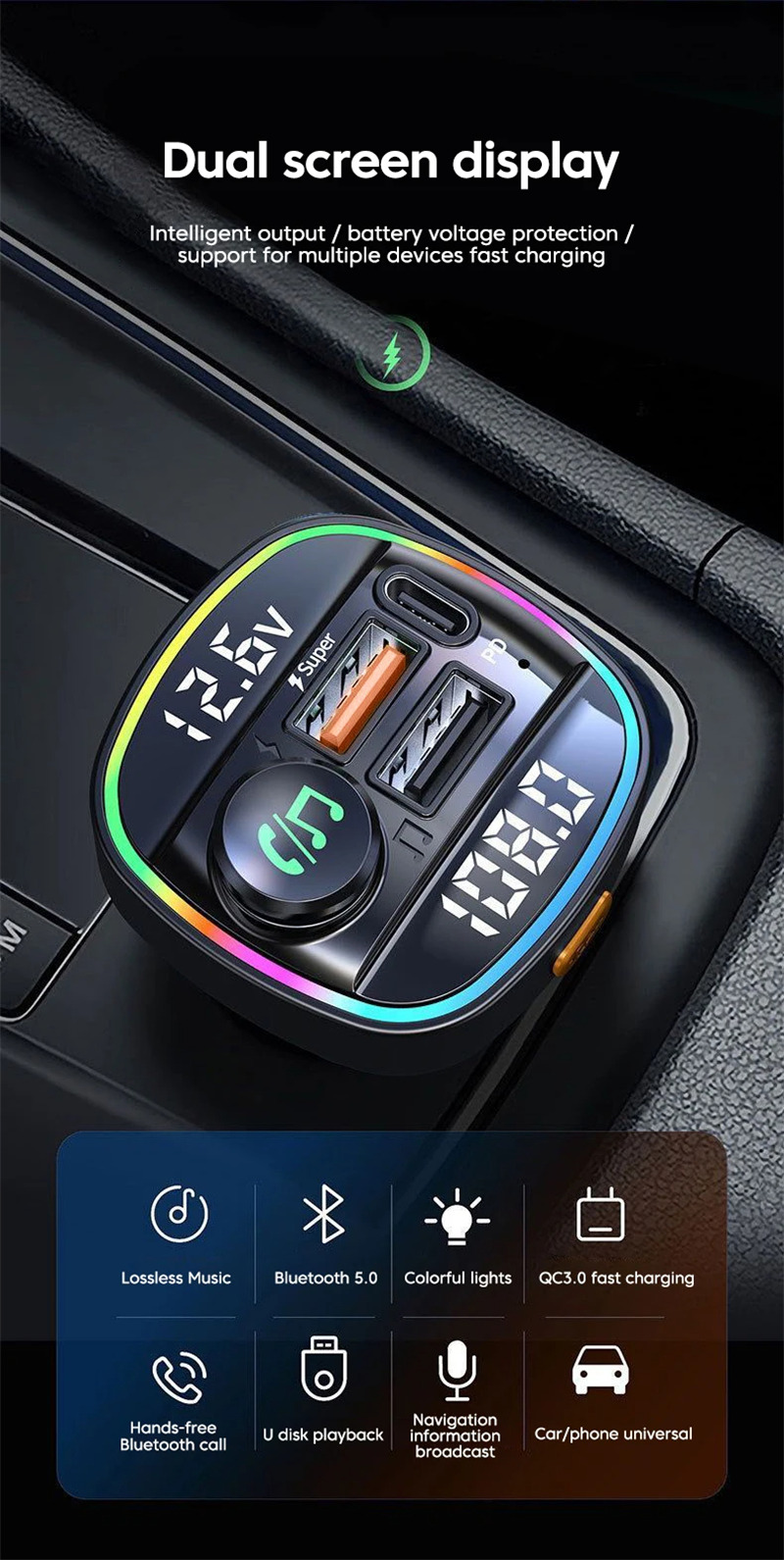 C22 car FM transmitter bluetooth mp3 player pd fast charger